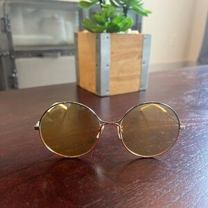 Gucci Round Gold (w Navy and Red) Metal Sunglasses Yellow Amber Lens GG Logo